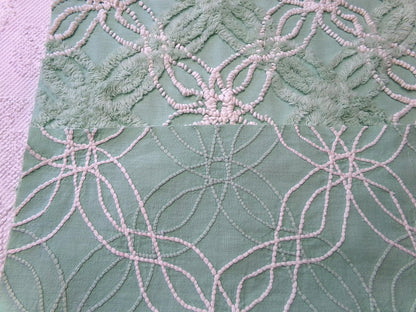 trendy jade green vintage chenille fabric: 18" x 24" piece w/ contrast spider rings for quilting, crafts