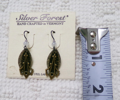 Simple Layered Pierced Dangle Earrings, Vintage Style Silver Forest Vermont Made in USA