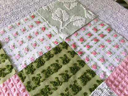 Olive & Rose Chenille Fabric Squares, Set of 16 Vintage Quilt Blocks, 6" x 6" inches each, for Quilting, Sewing, Pillows