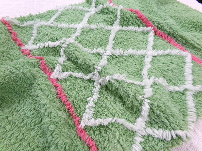 vintage apple green chenille fabric, plush terrytuft geometric design, 18" x 32" piece