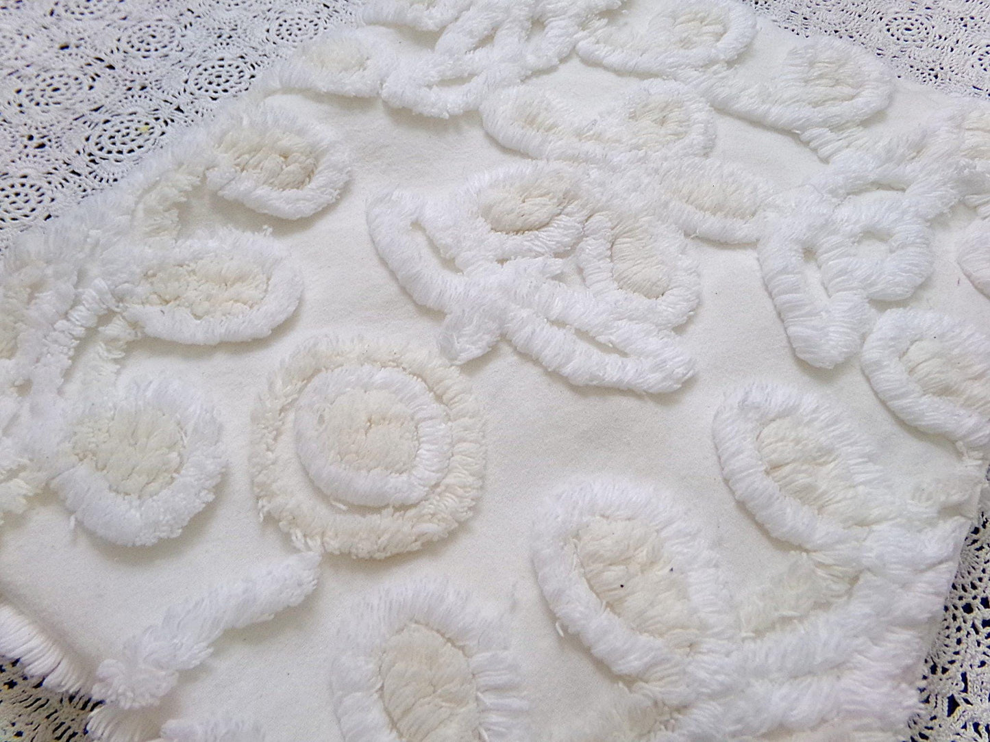 Vanilla Twist Vintage Chenille Fabric Piece 20x25" Floral Curlicue Craft Sewing Material