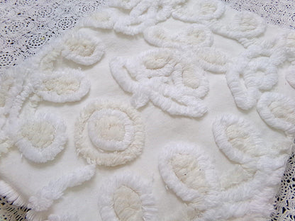 Vanilla Twist Vintage Chenille Fabric Piece 20x25" Floral Curlicue Craft Sewing Material