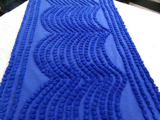 Royal Blue Vintage Chenille Fabric, Wave Bead Tuft Dimensional Design, 19" x 25" quilt craft piece
