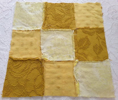 Vintage Velvet & Chenille Fabric Panel, Boho 16" Square Piece for Pillows, Quilts