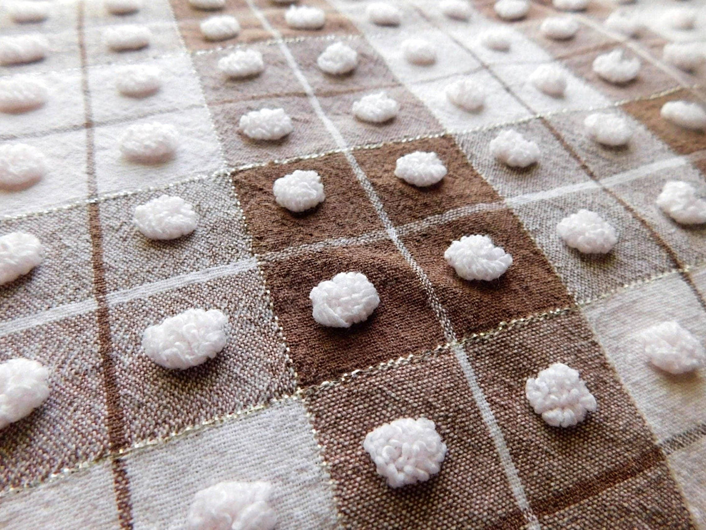 vintage chenille fabric: 18" x 24" cut piece of brown & white popcorn cotton material for quilting, sewing cute teddy bears