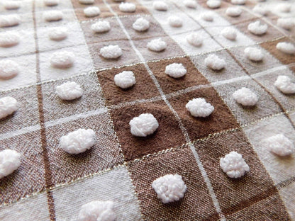 vintage chenille fabric: 18" x 24" cut piece of brown & white popcorn cotton material for quilting, sewing cute teddy bears