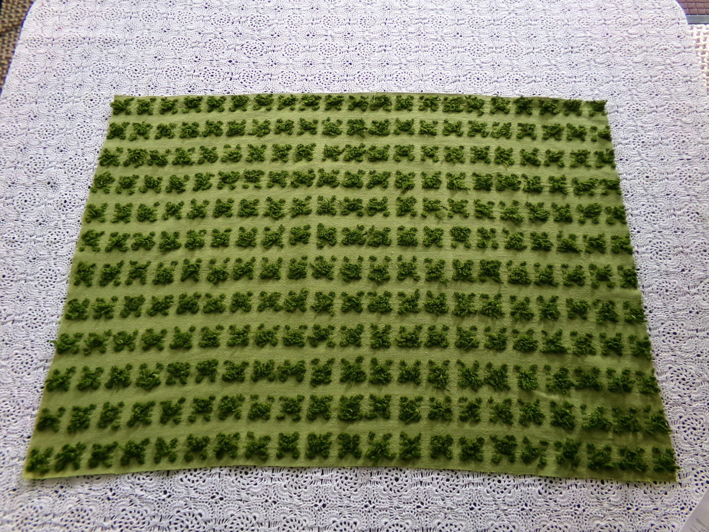 Hippie Chic Vintage Green Rosebud Chenille Fabric, Boho Rose Design