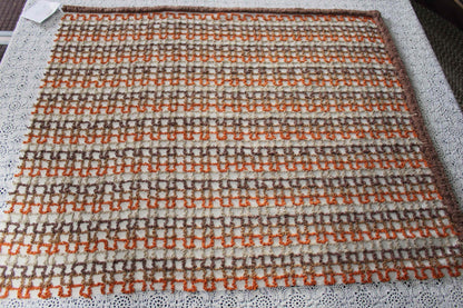 best boho colors vintage chenille fabric, fun pattern for small totes & bags, 20" x 24" inch piece, orange, mocha, chocolate, sand colors