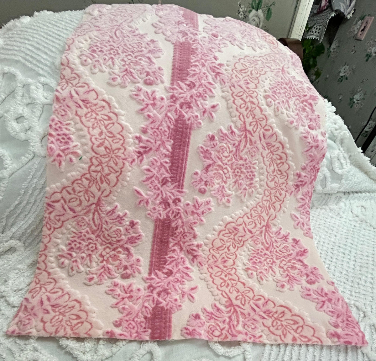 Luxury Pink Vintage Cut Velvet Fabric, Bates Tapestry Chenille, 16x24" Piece