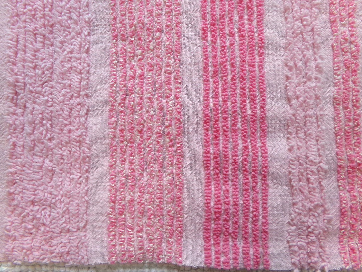 multisize pink striped vintage chenille fabric, ultra lightweight 18" x 24" piece of sewing material w/ variegated stripe lines