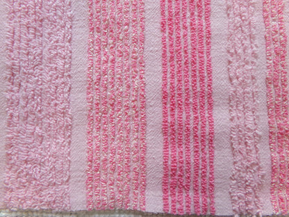 multisize pink striped vintage chenille fabric, ultra lightweight 18" x 24" piece of sewing material w/ variegated stripe lines
