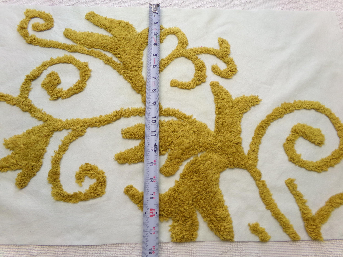 Vintage Gold & White Chenille Fabric: Sophisticated Scroll Design Modern Style Textile Craft Quilting Material, 17" x 27" Piece