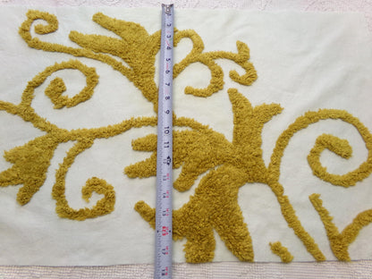 Vintage Gold & White Chenille Fabric: Sophisticated Scroll Design Modern Style Textile Craft Quilting Material, 17" x 27" Piece