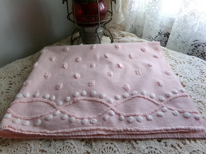 petal pink feminine chenille fabric, vintage sewing material with wideset pops & infinity link accents, lightweight 20" x 27" inch piece