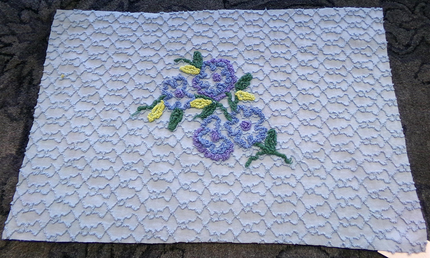 Quiet Midnight Blue Vintage Chenille Fabric, Floral 16" x 24" Piece w/ unique chain link design