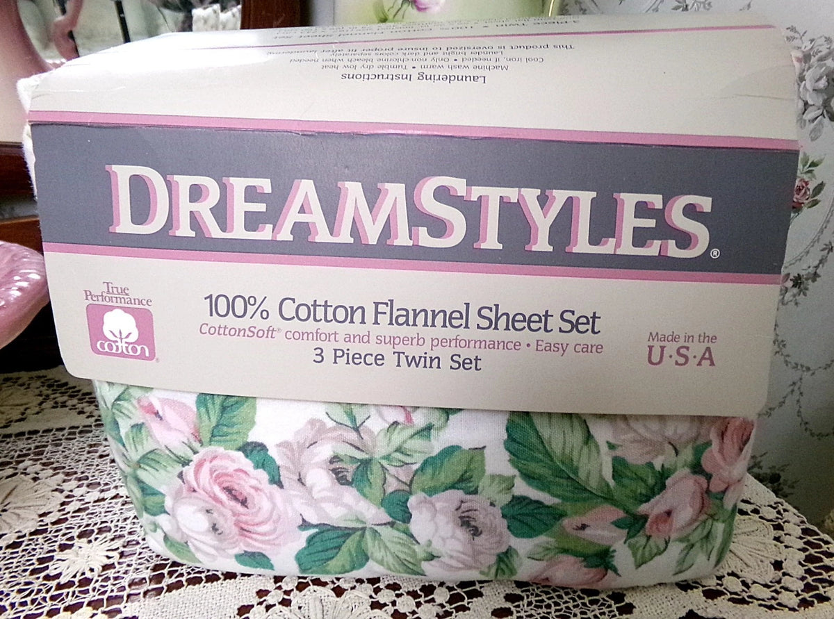 Pink Rose Vintage Flannel Sheet Set DreamStyles Floral TWIN Bedding
