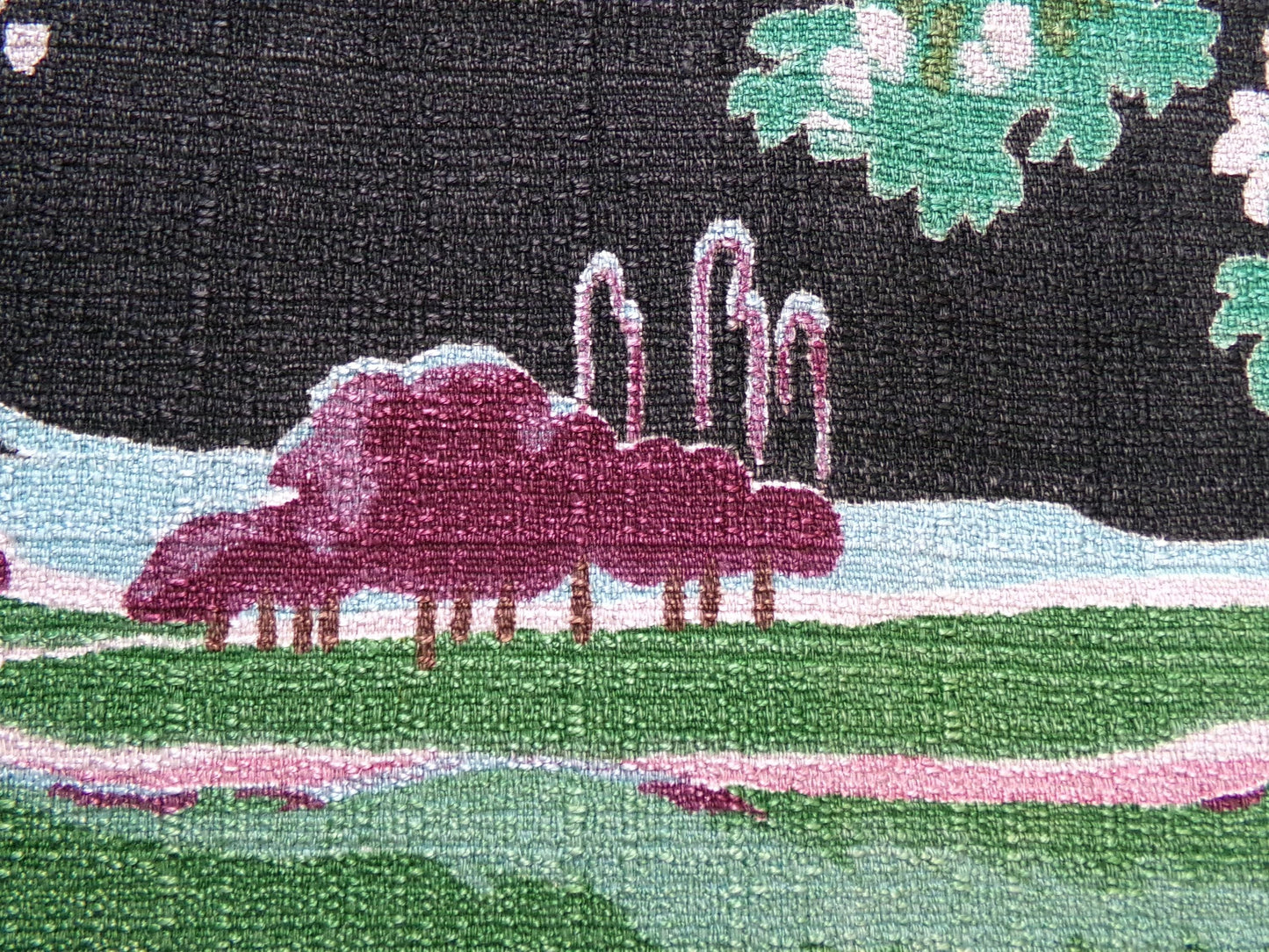 Moody Surreal Vintage Barkcloth Fabric Spooky Black Pink Mystic Winding Path, 20" x 35"