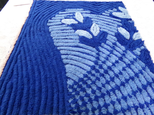 celestial blue vintage chenille bedspread fabric, plush abstract deco tufting, 22" x 20" piece