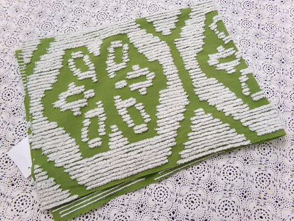 Boho Vintage Chenille Bedspread Fabric, Avocado Green White Daisy 19" x 26" cut piece