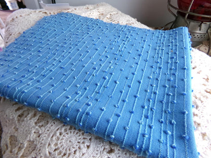 baby raindrops vintage woven chenille fabric, tiny marbleized raised blue dots, 18 x 24"