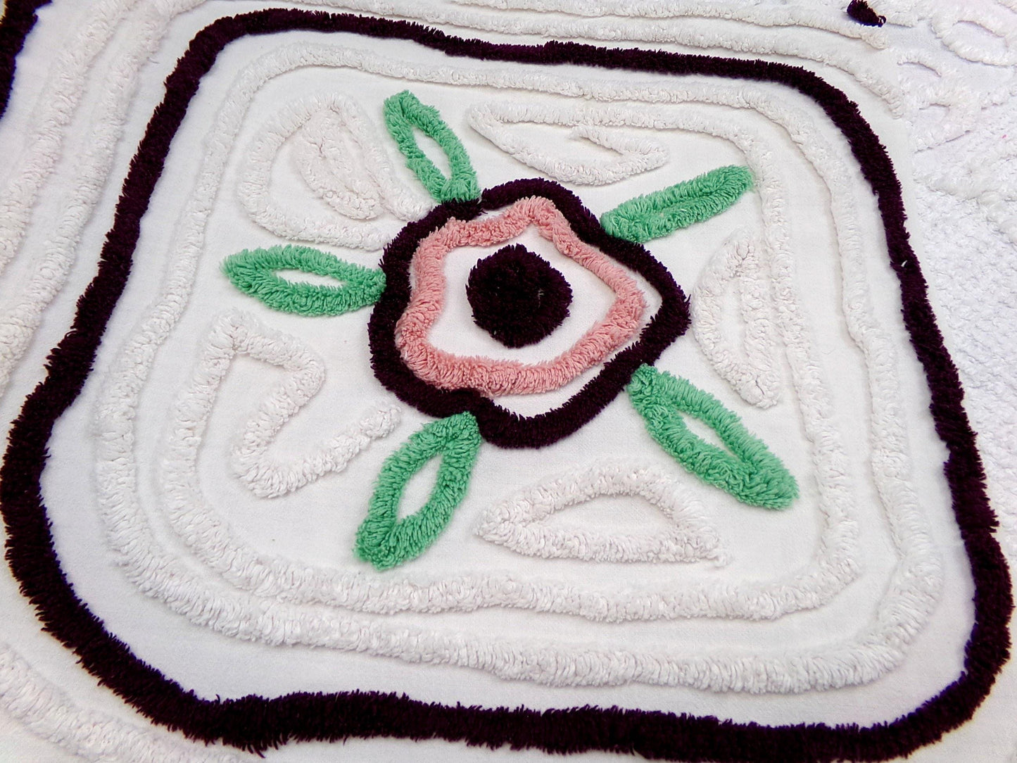 Vintage Chenille Fabric, Shabby Berry Mauve Blooms 19" x 30" Piece Sewing Craft Material