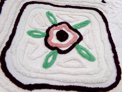Vintage Chenille Fabric, Shabby Berry Mauve Blooms 19" x 30" Piece Sewing Craft Material