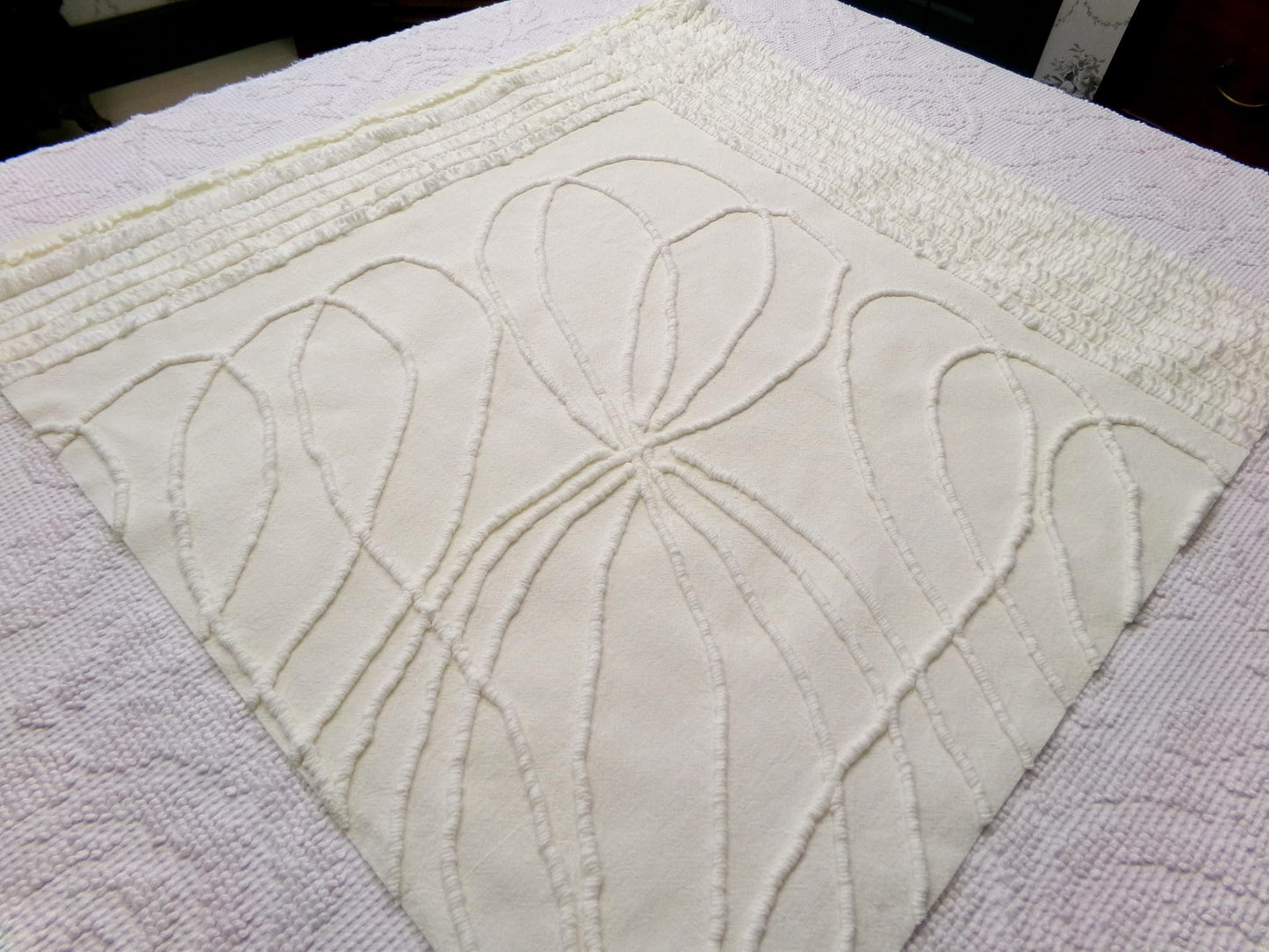 Vintage Illusion Chenille Fabric, Fascinating Webbed Design, 22" x 21" Piece Sewing Quilt Material