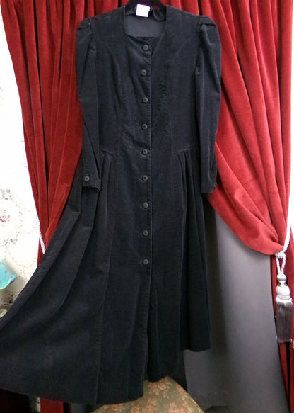 Vintage Laura Ashley Corduroy Dress Black Steampunk Victorian England Gothic Style 8