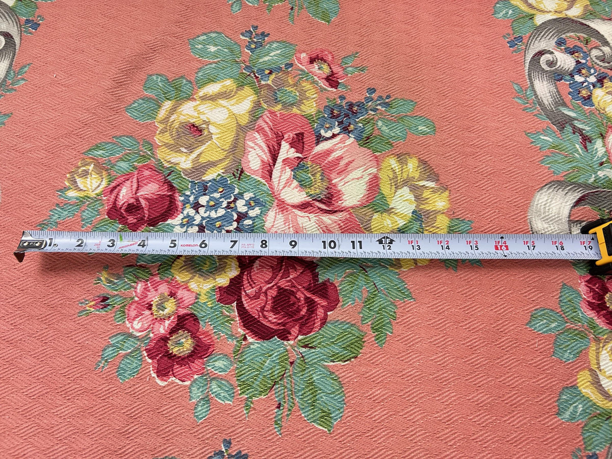 Cabbage Rose Vintage Barkcloth Fabric, Mauve Pink 28x33" Quilt & Craft Panel