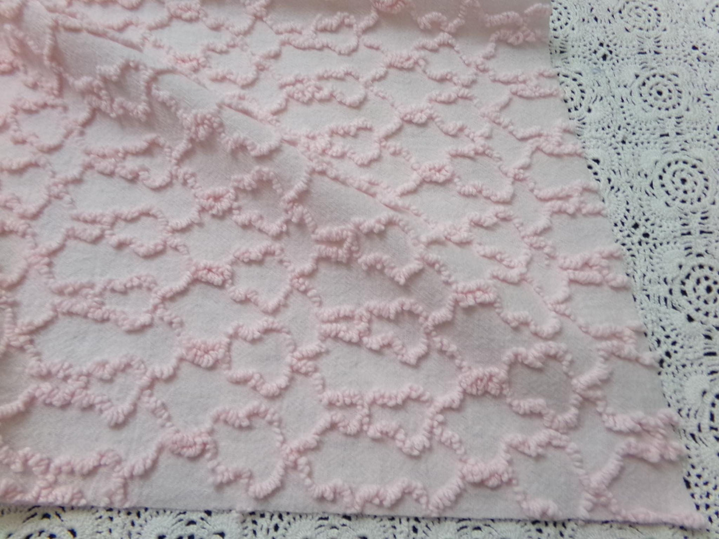 Pink Links Vintage Chenille Bedspread Fabric 18x24" Pc Textured Quilting Material