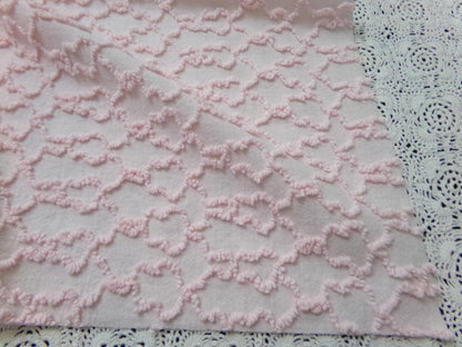 Pink Links Vintage Chenille Bedspread Fabric 18x24" Pc Textured Quilting Material