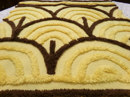 Vintage Chenille Bedspread Fabric Yellow Brown Swag Scallop 18x22.5" Piece Quilt Sewing Material