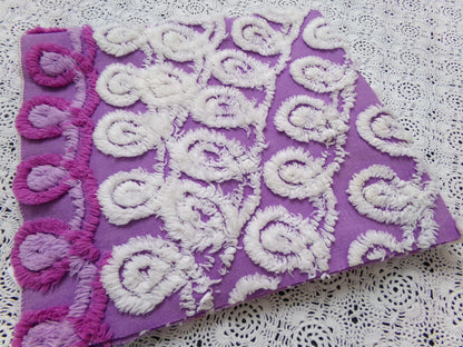 Shabby Purple & White Vintage Chenille Fabric 18 x 20" Curlicue Geometric Boho Quilt Sewing Material
