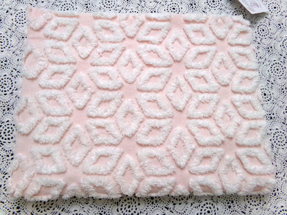 Whisper Pink & White Vintage Chenille Fabric Piece 18x24" Wedge Snowflakes