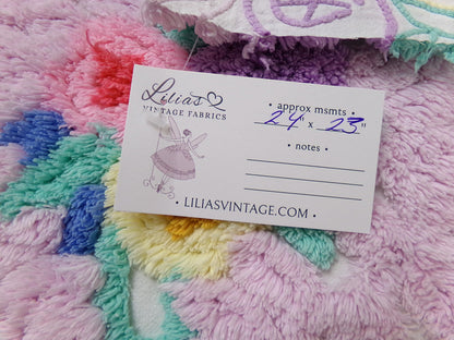 Lavender Floral Vintage Chenille Bedspread Fabric Piece 24x23" Sewing Material