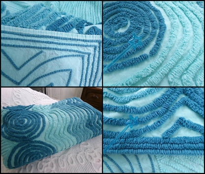 Vintage Chenille Bedspread Dramatic Swirling Waves, Full Size 100% Cotton Bedding