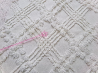 Wintry White Vintage Chenille Fabric Piece, Needletuft Sewing & Quilt Material, 18" x 22"