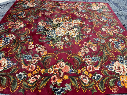 Vintage Ralph Lauren Silk Square Scarf Burgundy Floral Baroque Elegance Japan