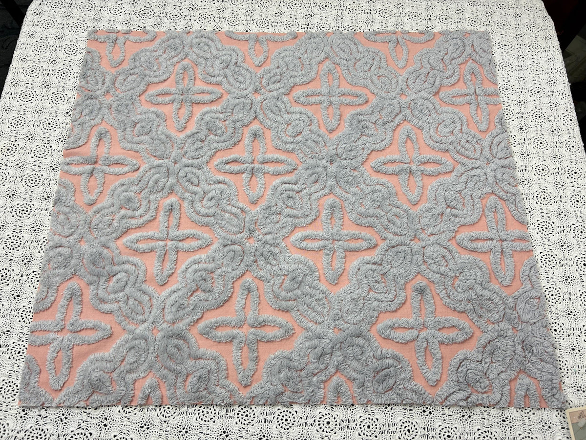 Starry Blue Pink Vintage Chenille Fabric, Plush Celestial Design 20x24" Pc