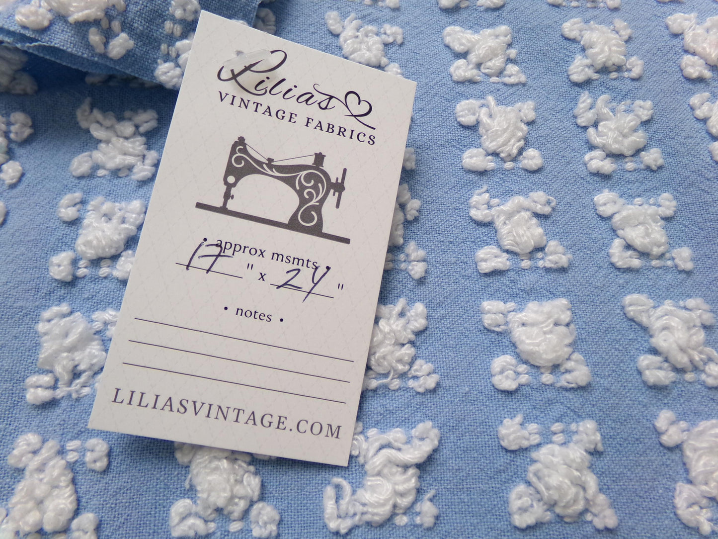 Deeply Serene Blue & White Rosebud Vintage Chenille Fabric, Heirloom Quality Material for Quilts, Pillows, 24" x 17" inch Piece