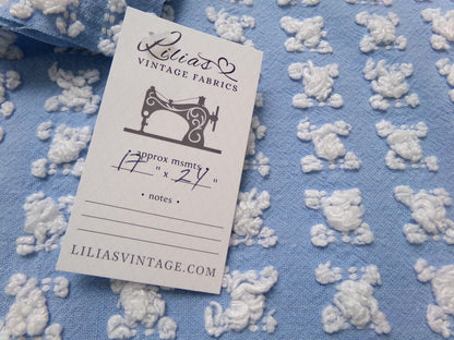 Deeply Serene Blue & White Rosebud Vintage Chenille Fabric, Heirloom Quality Material for Quilts, Pillows, 24" x 17" inch Piece