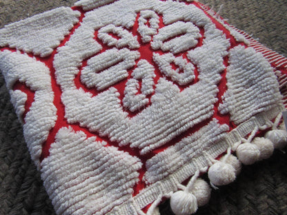 Snow White Daisy Vintage Chenille Fabric, Red Cotton Sewing Material, 22" x 24" Cut Piece