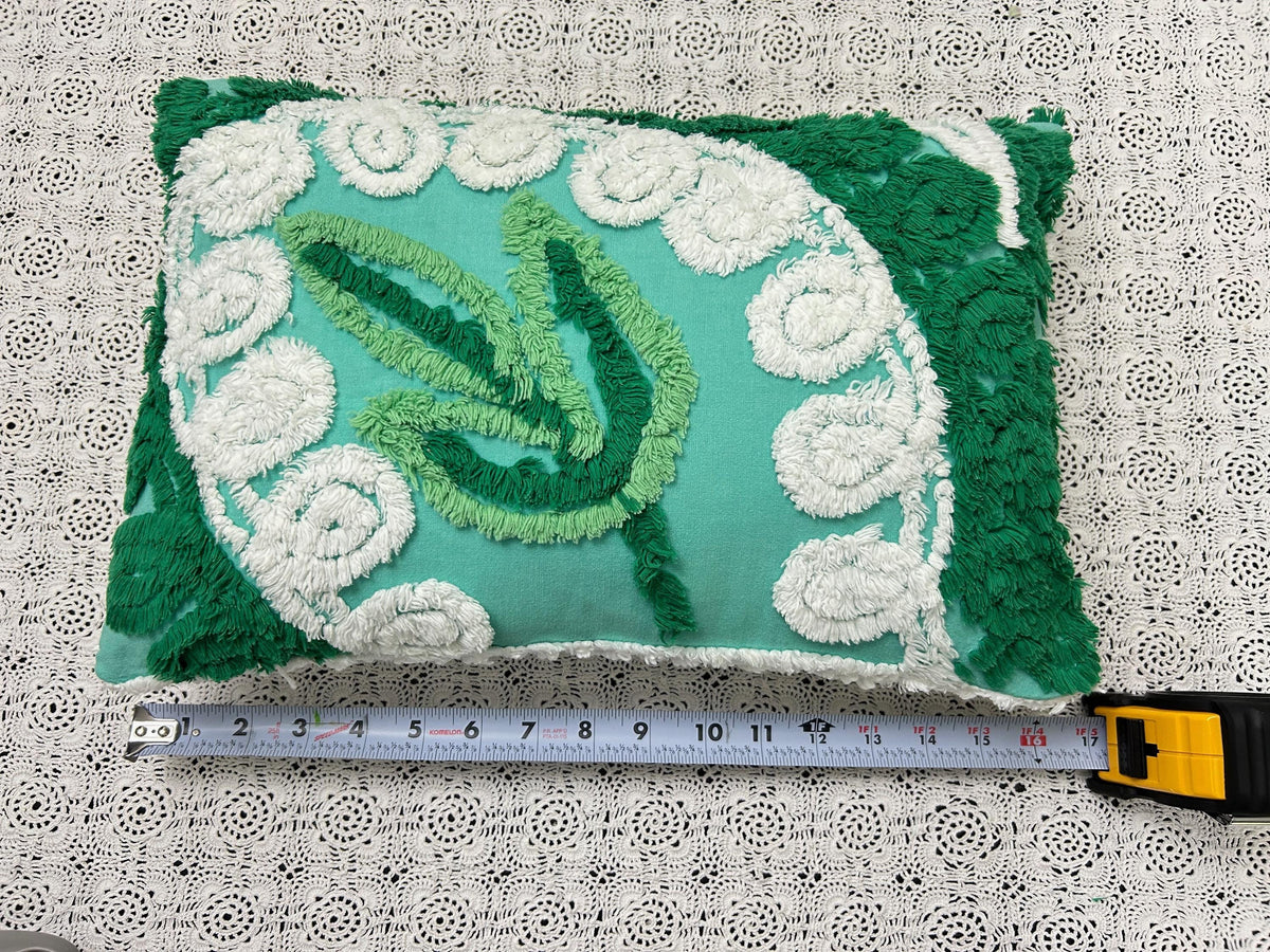 Botanical Green Vintage Chenille PIllow Cover, Rectangle 12x16" Design