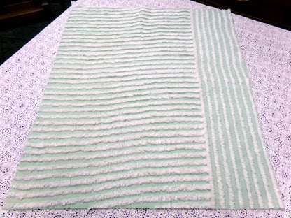 Vintage Mint Green Chenille Bedspread Fabric, White Multidirectional Stripe 24x21"