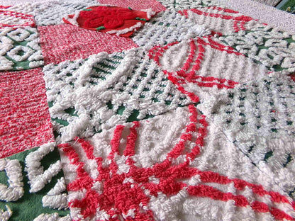 Vintage ChristmasChenille Fabric Squares, Set of 17 Festive Red, White & Green 6" Cotton Quilt Blocks