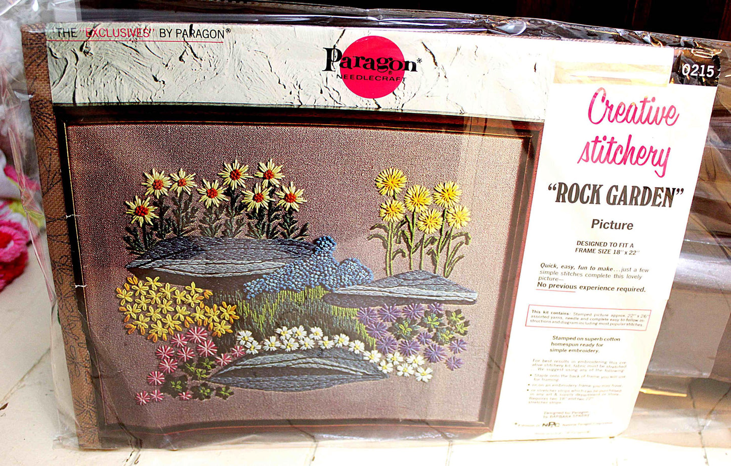 ROCK GARDEN Vintage Crewel Embroidery Kit Paragon Needlecraft 0215 Boho Floral Wall Hanging