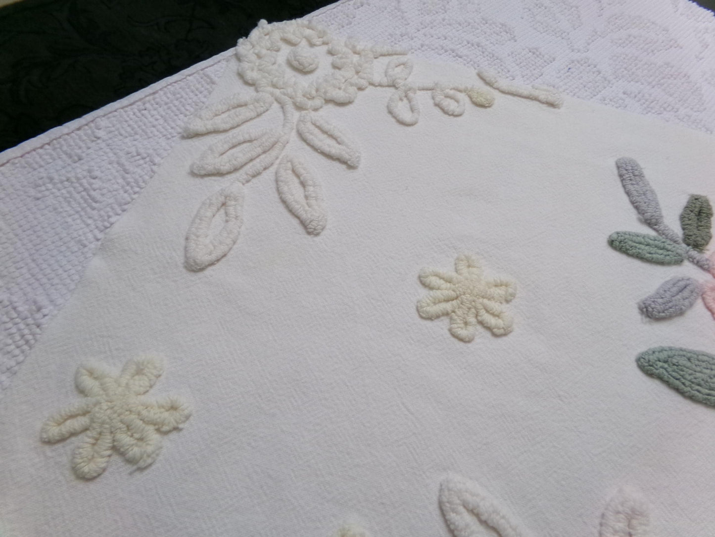 Solitary Rose Vintage Chenille Bedspread Fabric, Shabby Sweet Sewing Material, 22" x 24"