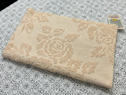 Neutral Vintage Chenille Fabric, Autumn Wheat Cabbage Roses & Dots, 18x28" Piece