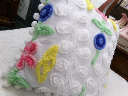 canyon group vintage chenille pillow cover, single 17" square sham rainbow wedding cake design