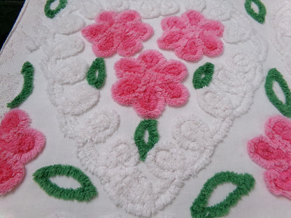 Pink White Floral Vintage Chenille Bedspread Fabric Sewing & Quilt Material 20" x 26"